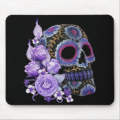 Paarse Floral Black Sugar Skull Day of the Dead Muismat (Voorkant)