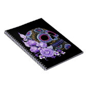 Paarse Floral Black Sugar Skull Day of the Dead Notitieboek (Rechterzijde)