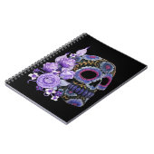 Paarse Floral Black Sugar Skull Day of the Dead Notitieboek (Linkerzijde)