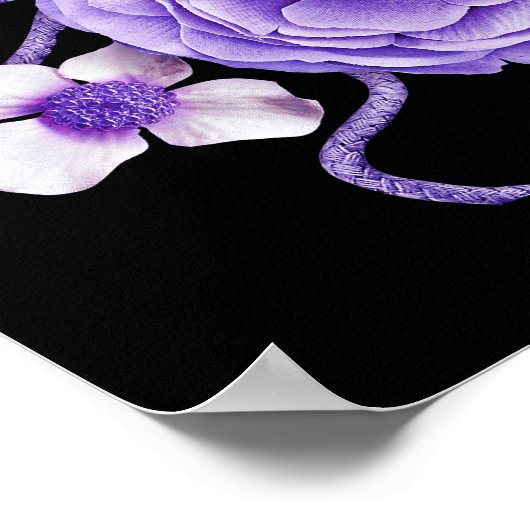 Paarse Floral Black Sugar Skull Day of the Dead Poster (Hoek)