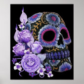 Paarse Floral Black Sugar Skull Day of the Dead Poster (Voorkant)