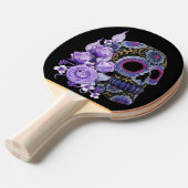 Paarse Floral Black Sugar Skull Day of the Dead Tafeltennisbatje (Voorkant Gekanteld)