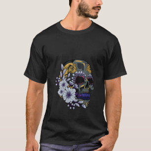 Paarse Floral Black Sugar Skull Day of the T-shirt