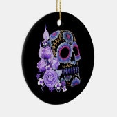 Paarse Floral Black Sugar Skull Keramisch Ornament (Rechts)