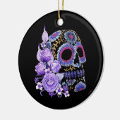 Paarse Floral Black Sugar Skull Keramisch Ornament (Links)
