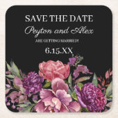 Paarse Floral Black Wedding Save the Date Kartonnen Onderzetters (Voorkant)