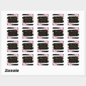 Paarse Floral Black White Striped Gold Hartelijk d Vierkante Sticker (Vel)