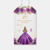 Paarse Floral Blonde Hair Girl Happy Birthday Cadeaulabel (Voorkant)