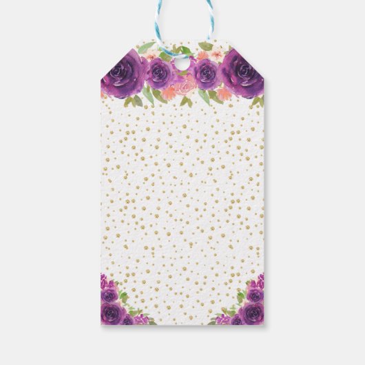 Paarse Floral Blonde Hair Girl Happy Birthday Cadeaulabel (Achterkant)