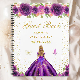 Paarse Floral Blonde Hair Princess Sweet Sixteen Notitieboek