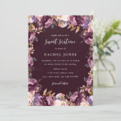 Paarse Floral Bloom Sweet 16 Uitnodiging (Staand voorkant)