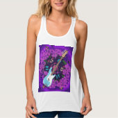 Paarse Floral Blue Bass Guitar Racerback Tanktop (Voorkant)