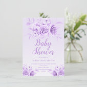 Paarse Floral Blush Glitter Baby shower  Kaart (Staand voorkant)