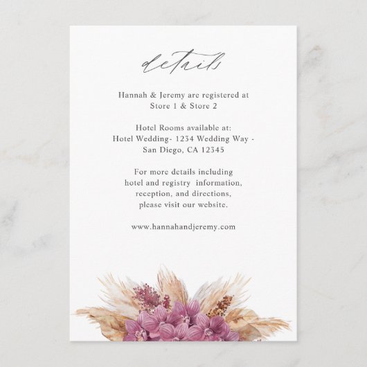 Paarse Floral Boho - Gegevens 2 Informatiekaartje (Voorkant)