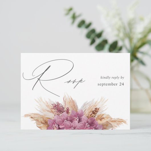 Paarse Floral Boho w Meal RSVP (Staand voorkant)