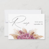 Paarse Floral Boho w Meal RSVP Kaartje (Voorkant)