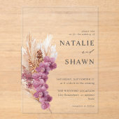 Paarse Floral Boho Wedding Acryl Uitnodigingen (Voorkant)