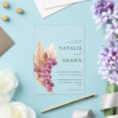 Paarse Floral Boho Wedding Acryl Uitnodigingen (Insitu (Huwelijk))