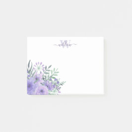 Paarse Floral Bouquet Monogram Post-It Notes