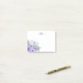 Paarse Floral Bouquet Monogram Post-It Notes (Op bureau)