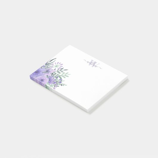 Paarse Floral Bouquet Monogram Post-It Notes (Schuin)