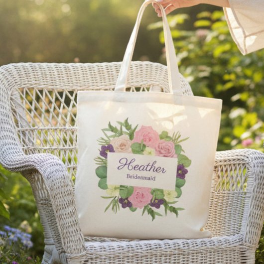 Paarse Floral Bridal Partij Tote Bag