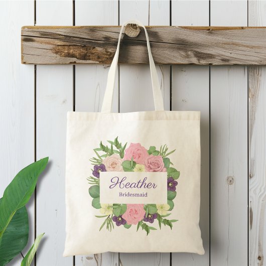 Paarse Floral Bridal Partij Tote Bag