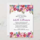 Paarse Floral Bridal Shower Invitation Sjabloon Kaart (Voorkant)