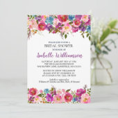 Paarse Floral Bridal Shower Invitation Sjabloon Kaart (Staand voorkant)