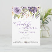 Paarse Floral Bridal Shower Kaart (Staand voorkant)