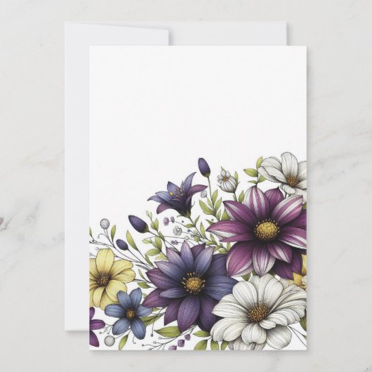 Paarse Floral Bridal Shower Kaart (Achterkant)