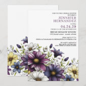 Paarse Floral Bridal Shower Kaart (Voorkant / Achterkant)