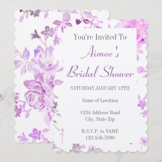 Paarse Floral Bridal Shower Kaart