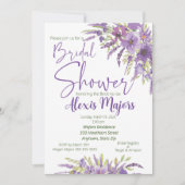 Paarse Floral Bridal Shower-uitnodiging Kaart (Voorkant)