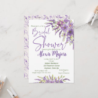 Paarse Floral Bridal Shower-uitnodiging Kaart