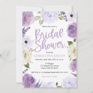 Paarse Floral Bridal Shower-uitvindingen Kaart
