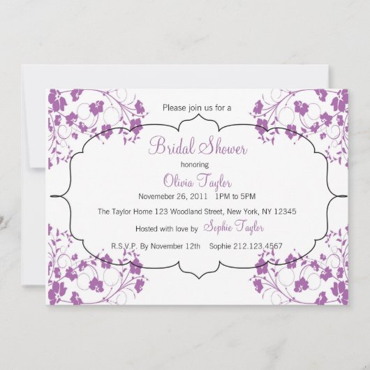 Paarse Floral Bridal Uitnodiging (Voorkant)