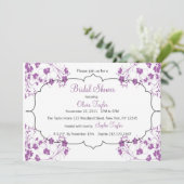 Paarse Floral Bridal Uitnodiging (Staand voorkant)