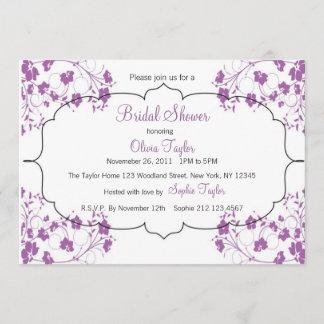 Paarse Floral Bridal Uitnodiging