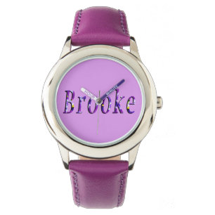 Paarse Floral Brooke Name Logo Horloge