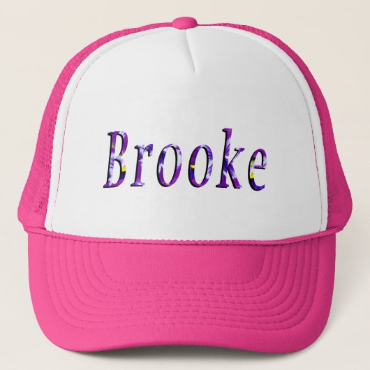 Paarse Floral Brooke Name Logo Trucker Pet (Voorkant)