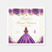 Paarse Floral Brown Hair Princess Sweet Sixteen Servet (Voorkant)