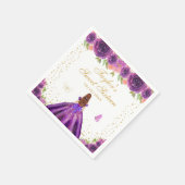 Paarse Floral Brown Hair Princess Sweet Sixteen Servet (Hoek)