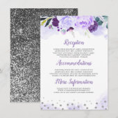 Paarse Floral bruiloft informatie gast Informatiekaartje (Voorkant / Achterkant)