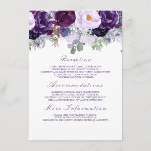 Paarse Floral bruiloft informatie Gast Kaart