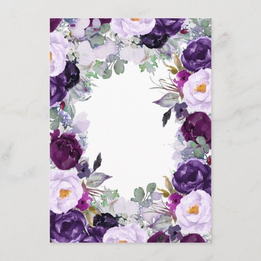 Paarse Floral bruiloft informatie Gast Kaart (Achterkant)