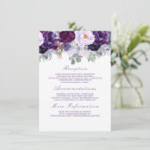 Paarse Floral bruiloft informatie Gast Kaart (Staand voorkant)