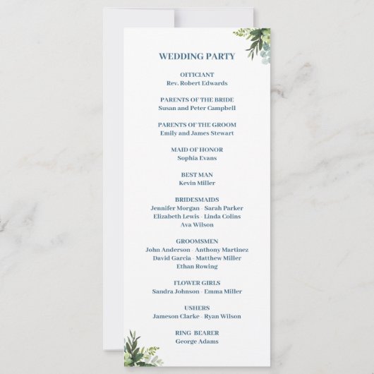 Paarse Floral bruiloft programma kaart (Achterkant)