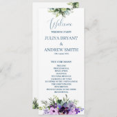 Paarse Floral bruiloft programma kaart (Voorkant / Achterkant)