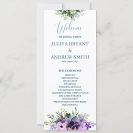 Paarse Floral bruiloft programma kaart